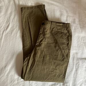 Uniqlo Women's Linen Pants Olive Green Straight Leg Elastic Waist Small 26 27